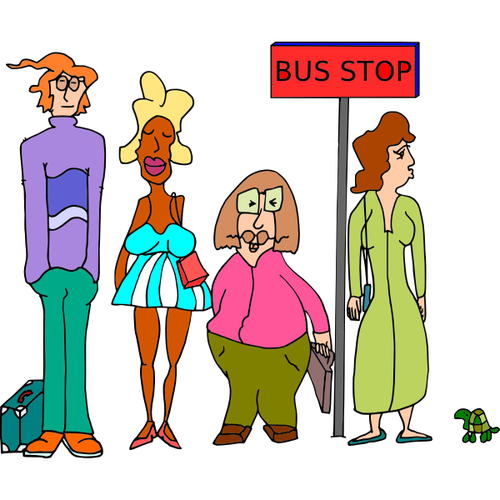 Oameni într-o stație de autobuz